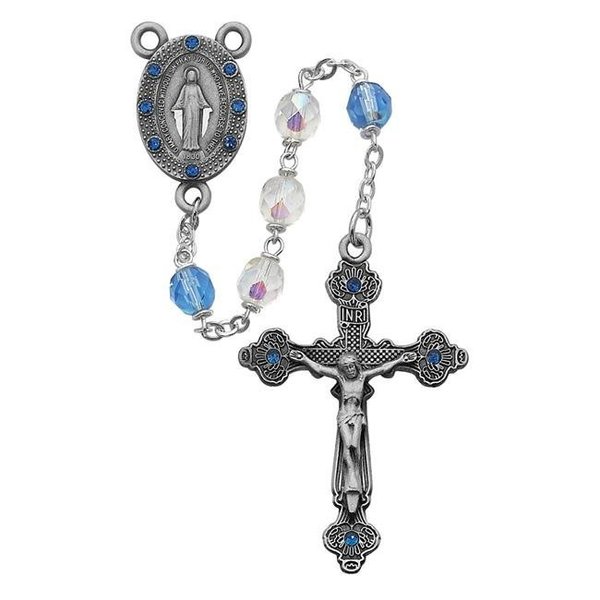 Mcvan McVan R122DF 7 mm Glass Cross Rosary Set - Aurora & Blue R122DF